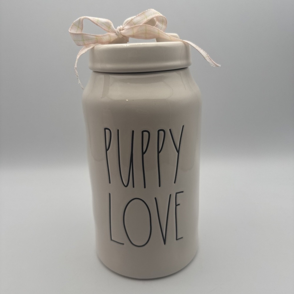 Magenta Rae Dunn Farmhouse Treat Jar Canister & Lid "Puppy Love" Dog